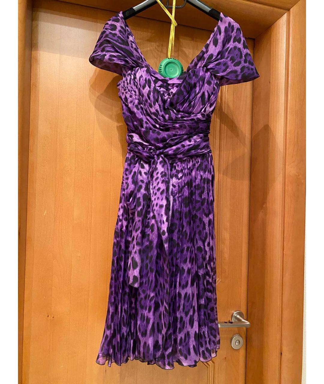 DOLCE&GABBANA Фиолетовое шелковое коктейльное платье, фото 5