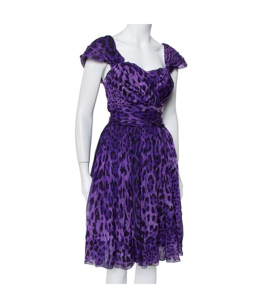 DOLCE&GABBANA Фиолетовое шелковое коктейльное платье, фото 3