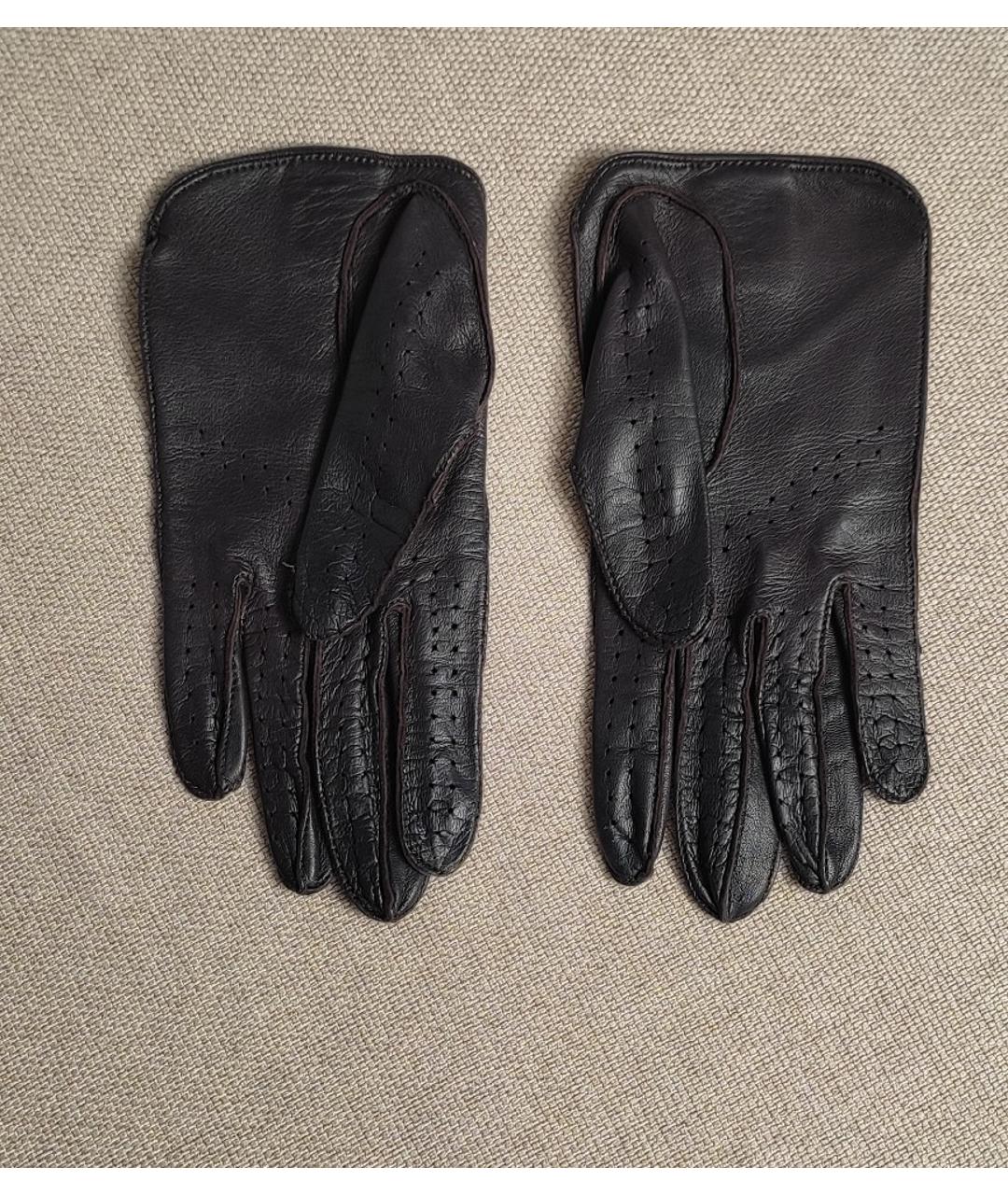 SAINT LAURENT Коричневые кожаные перчатки, фото 2