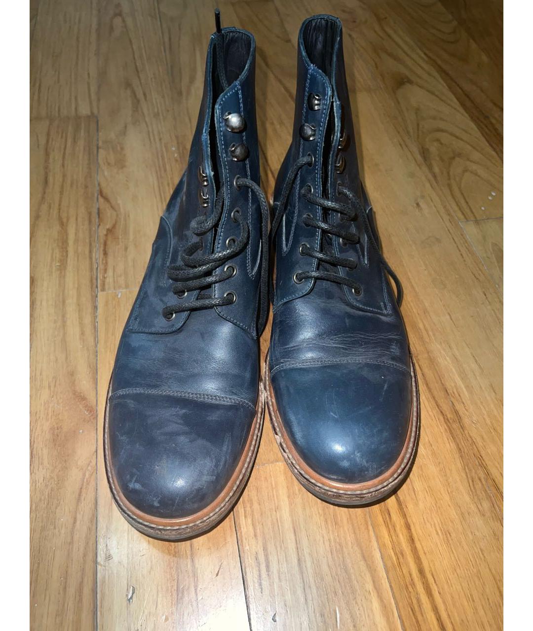 DOLCE&GABBANA Темно-синие кожаные высокие ботинки, фото 2