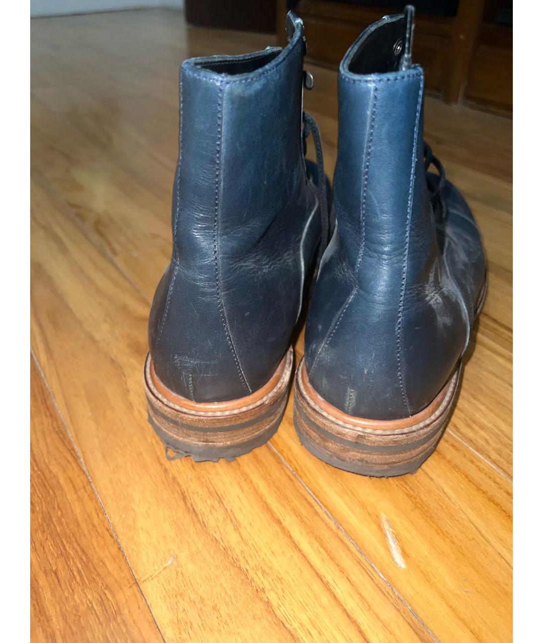 DOLCE&GABBANA Темно-синие кожаные высокие ботинки, фото 4