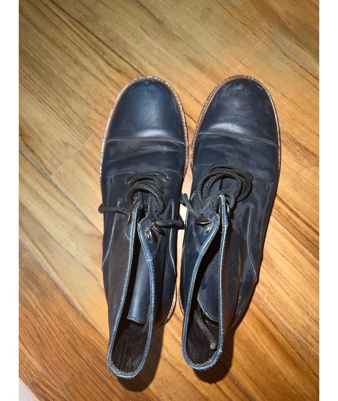 DOLCE&GABBANA Темно-синие кожаные высокие ботинки, фото 3