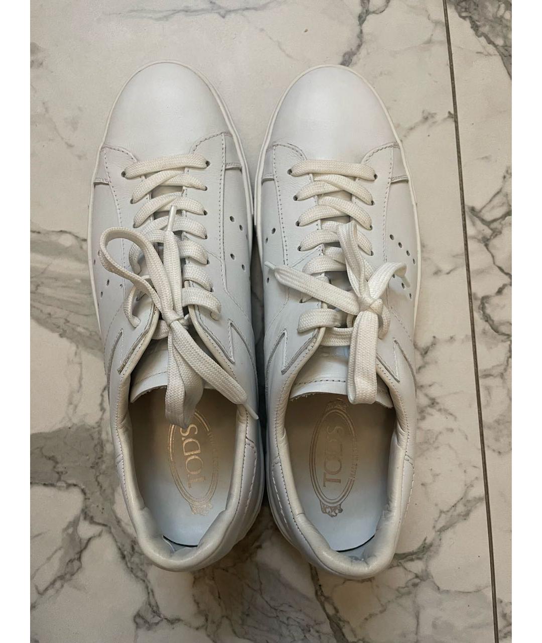 TOD'S Белые кожаные низкие кроссовки / кеды, фото 3