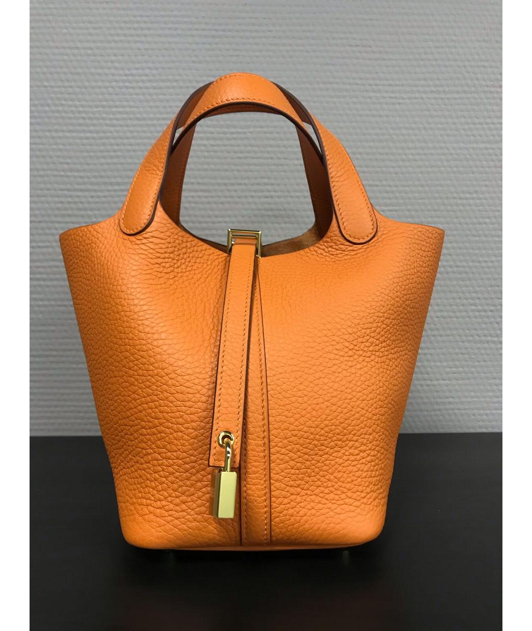 HERMES PRE-OWNED Оранжевая кожаная сумка с короткими ручками, фото 9