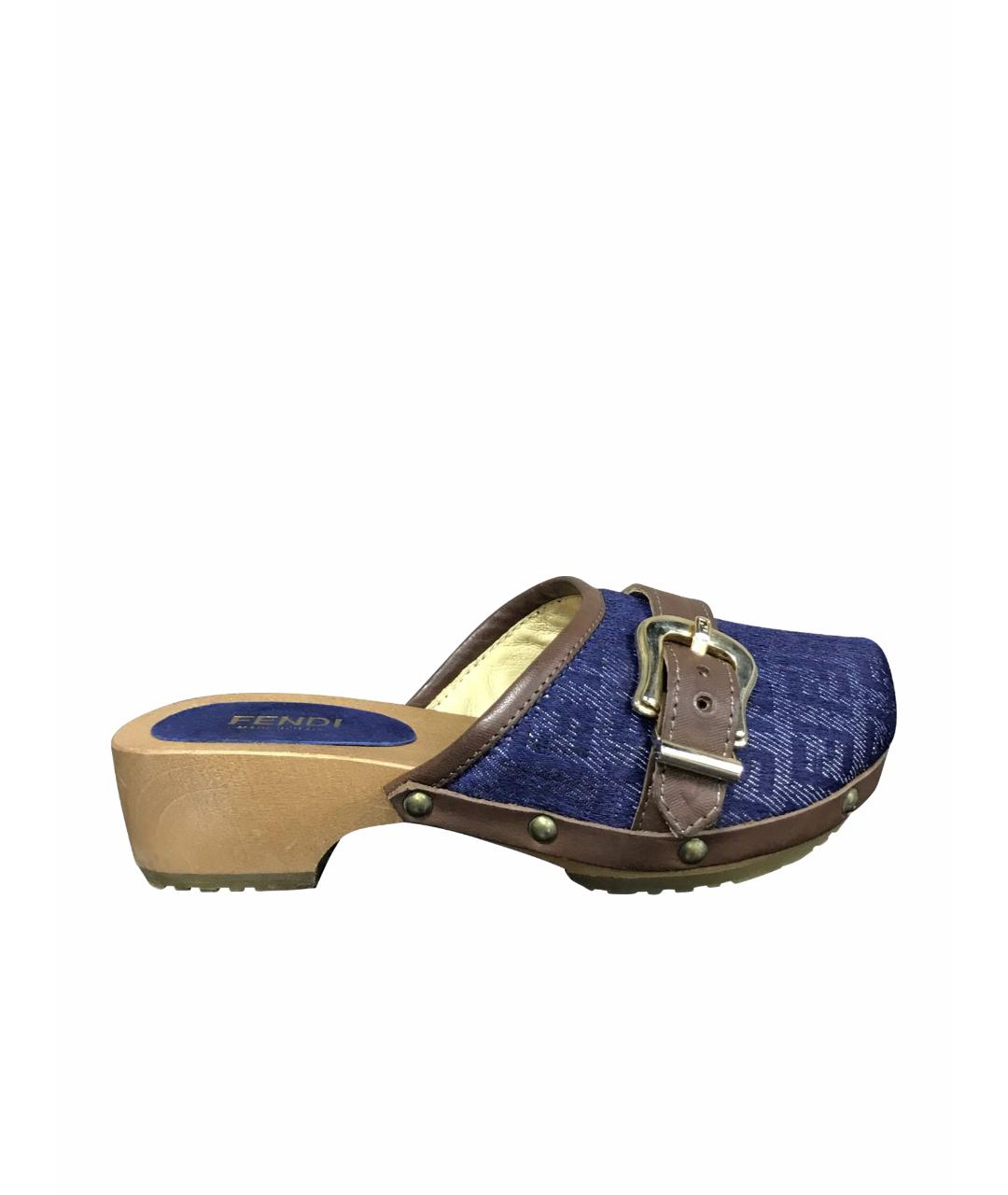 FENDI Синие кожаные сандалии и шлепанцы, фото 1