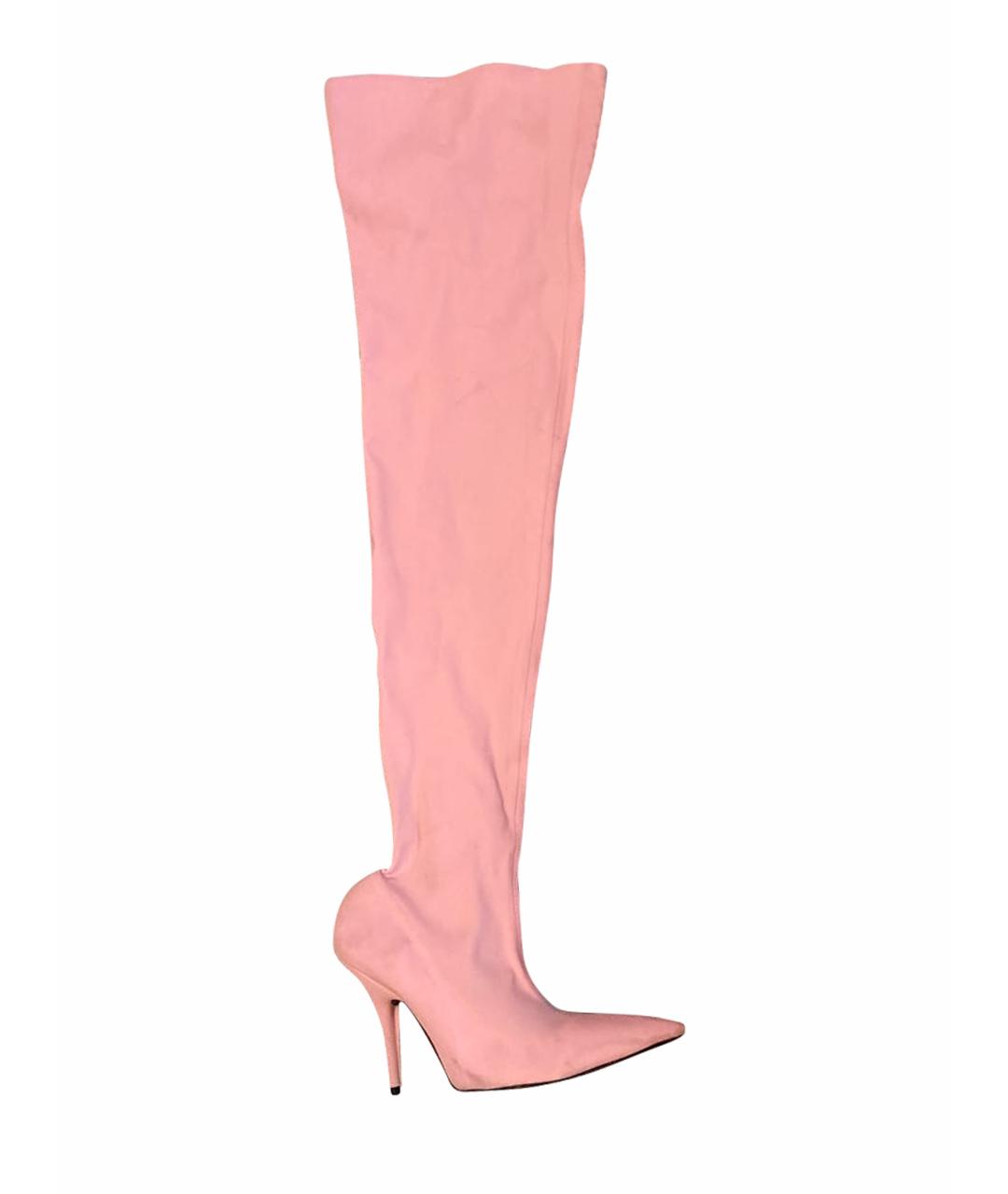 BALENCIAGA Розовые текстильные ботфорты, фото 1