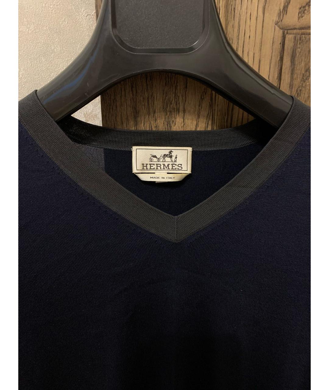 HERMES Темно-синий шелковый джемпер / свитер, фото 3
