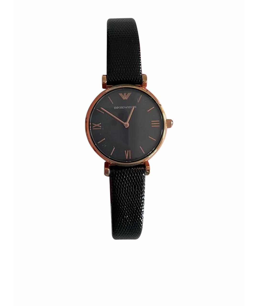 EMPORIO ARMANI Черные кожаные часы, фото 1