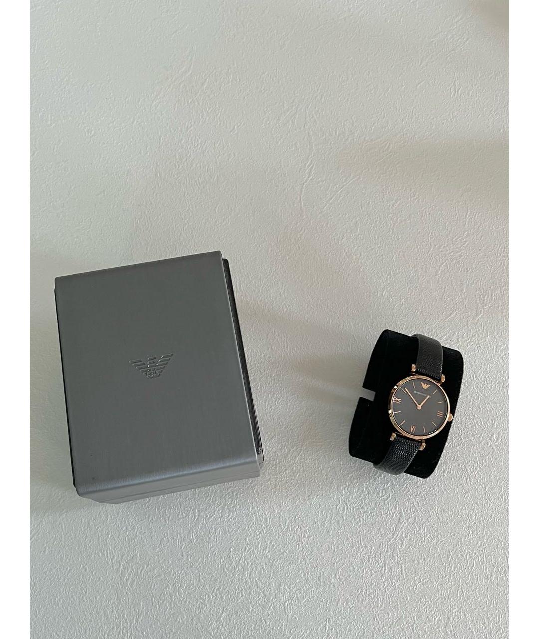 EMPORIO ARMANI Черные кожаные часы, фото 4