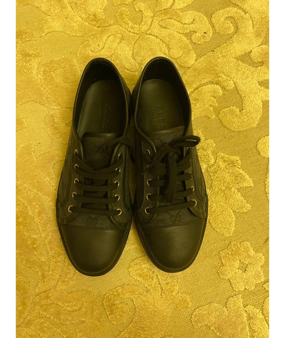 GUCCI Черные кожаные низкие кроссовки / кеды, фото 3