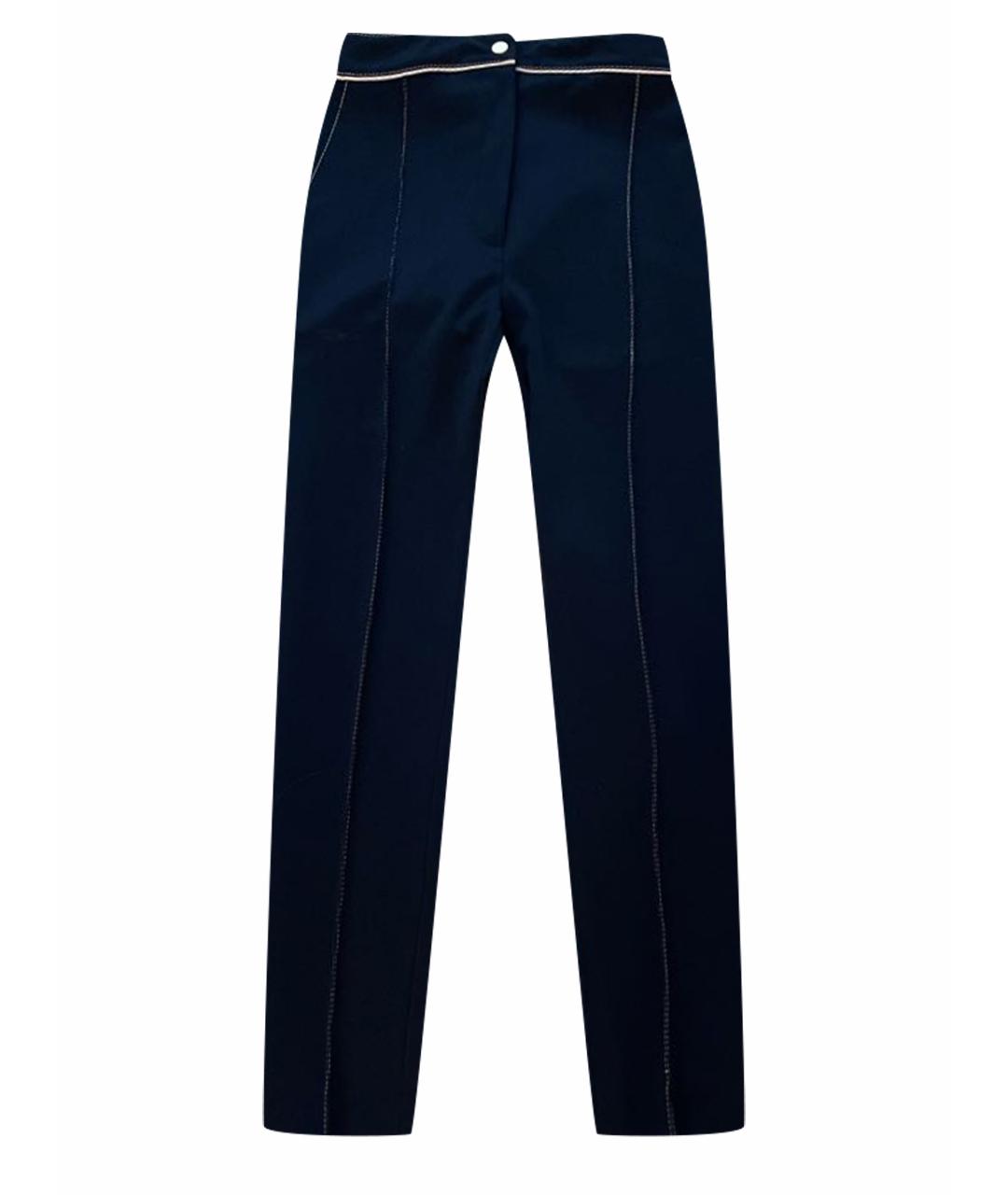 VALENTINO Темно-синие полиэстеровые прямые брюки, фото 1
