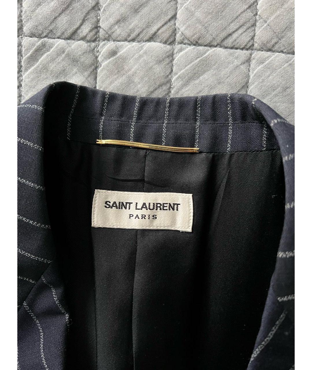 SAINT LAURENT Темно-синий шерстяной жакет/пиджак, фото 3