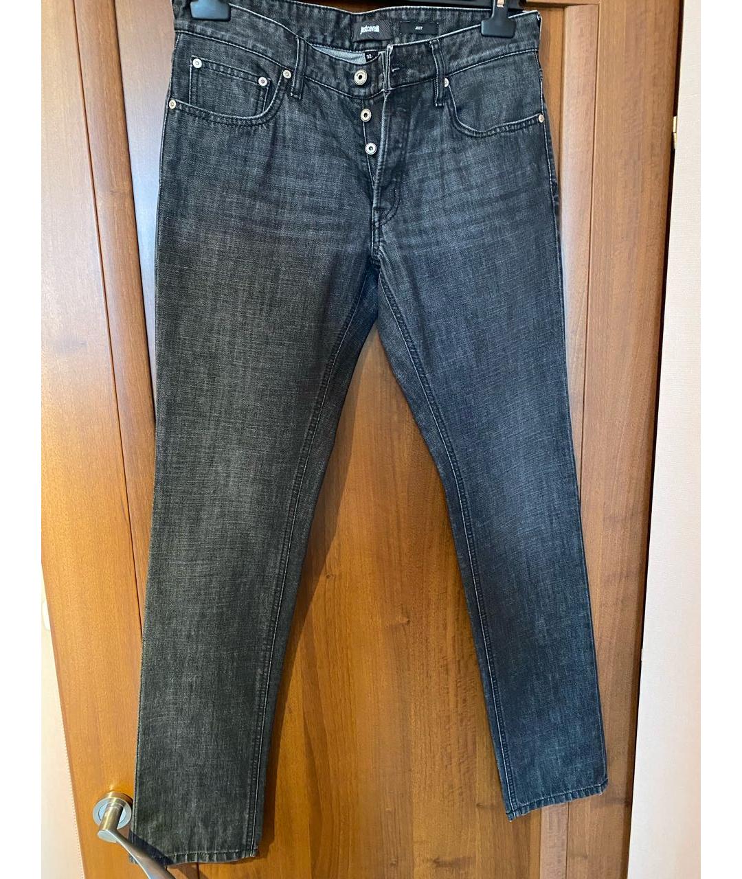 JUST CAVALLI Антрацитовые хлопко-полиэстеровые джинсы скинни, фото 5
