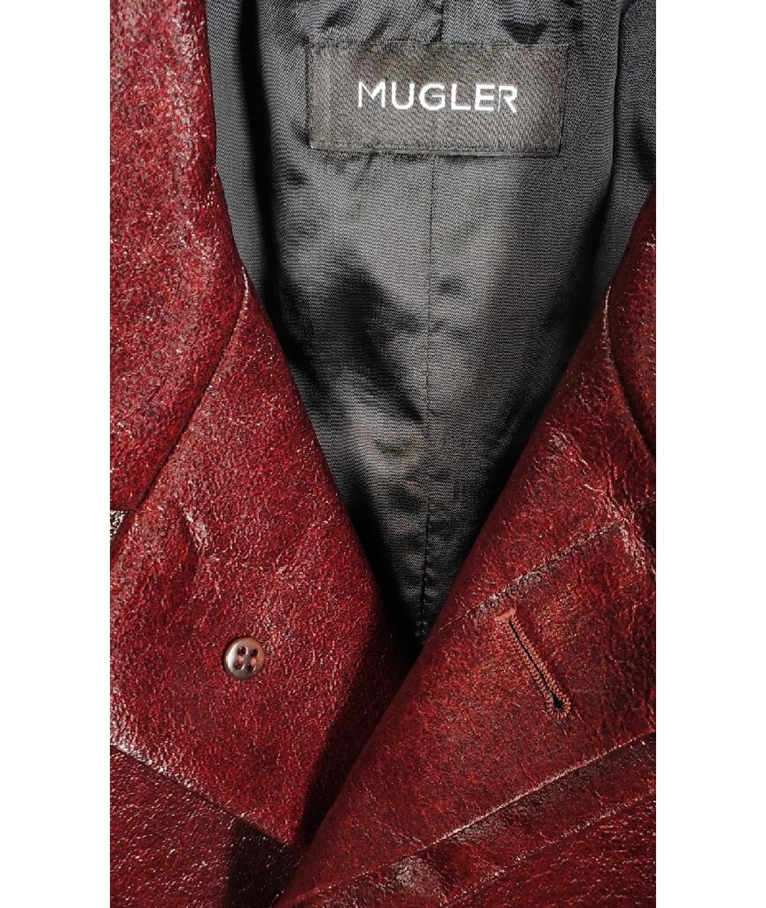 MUGLER Бордовое кожаное пальто, фото 3