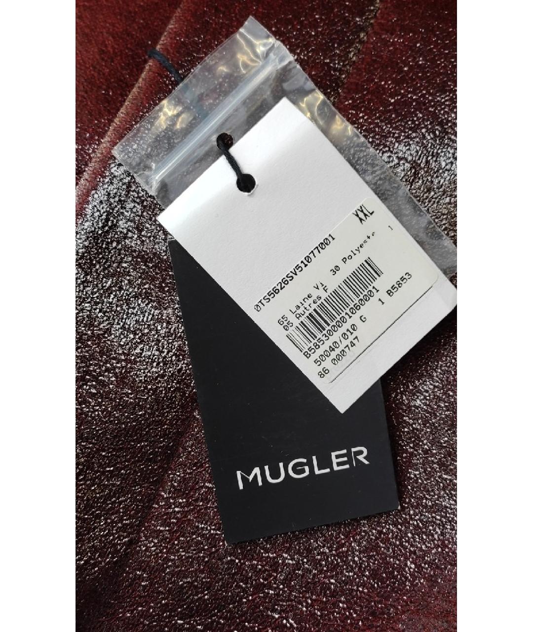MUGLER Бордовое кожаное пальто, фото 6