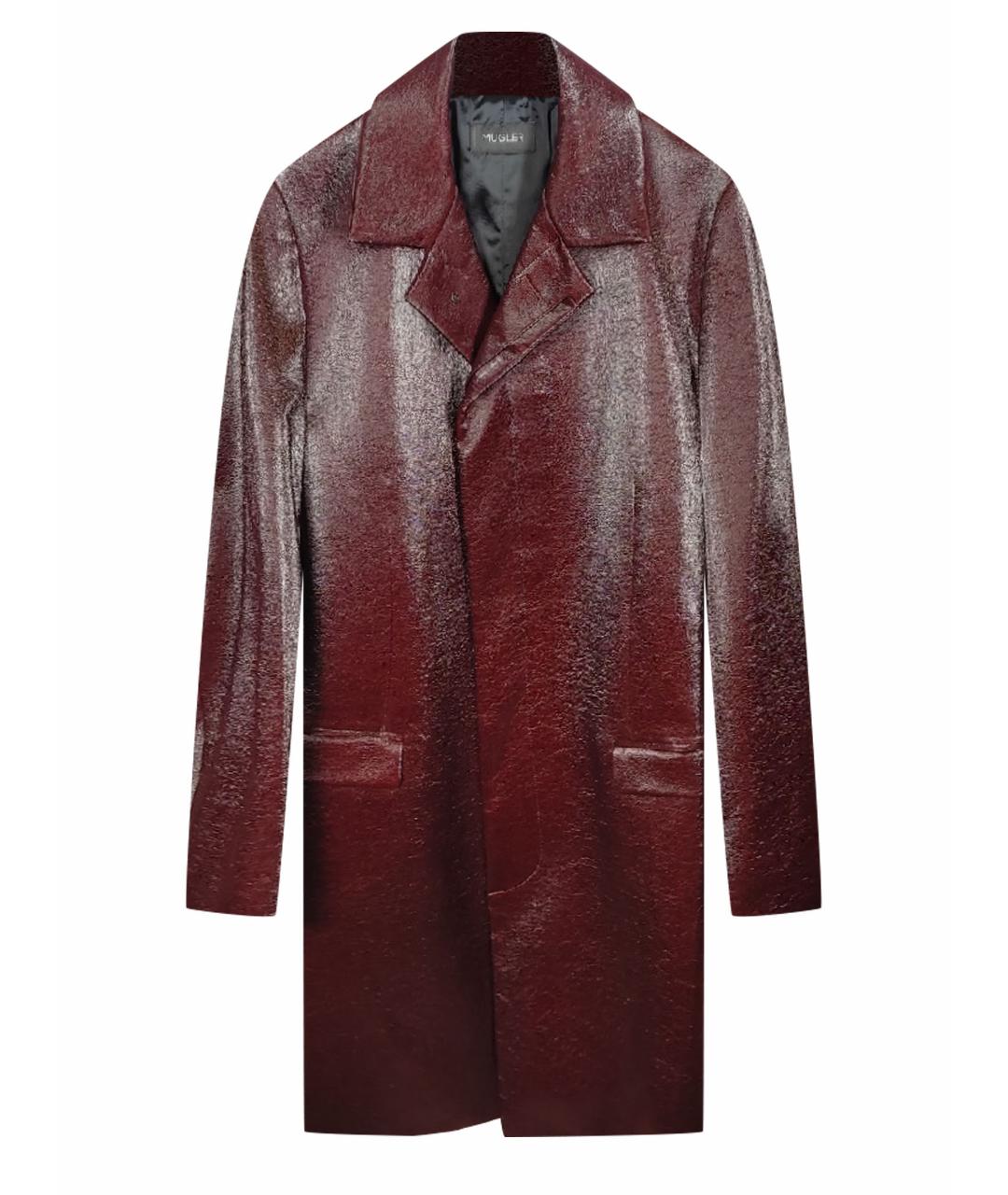 MUGLER Бордовое кожаное пальто, фото 1