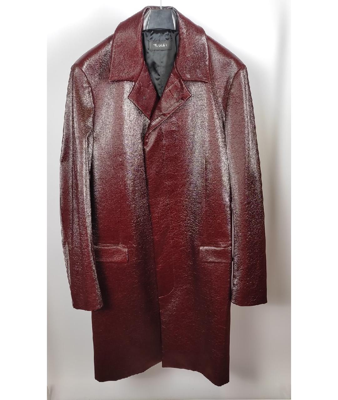MUGLER Бордовое кожаное пальто, фото 7
