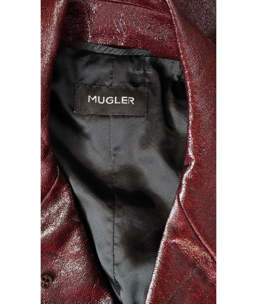 MUGLER Бордовое кожаное пальто, фото 4