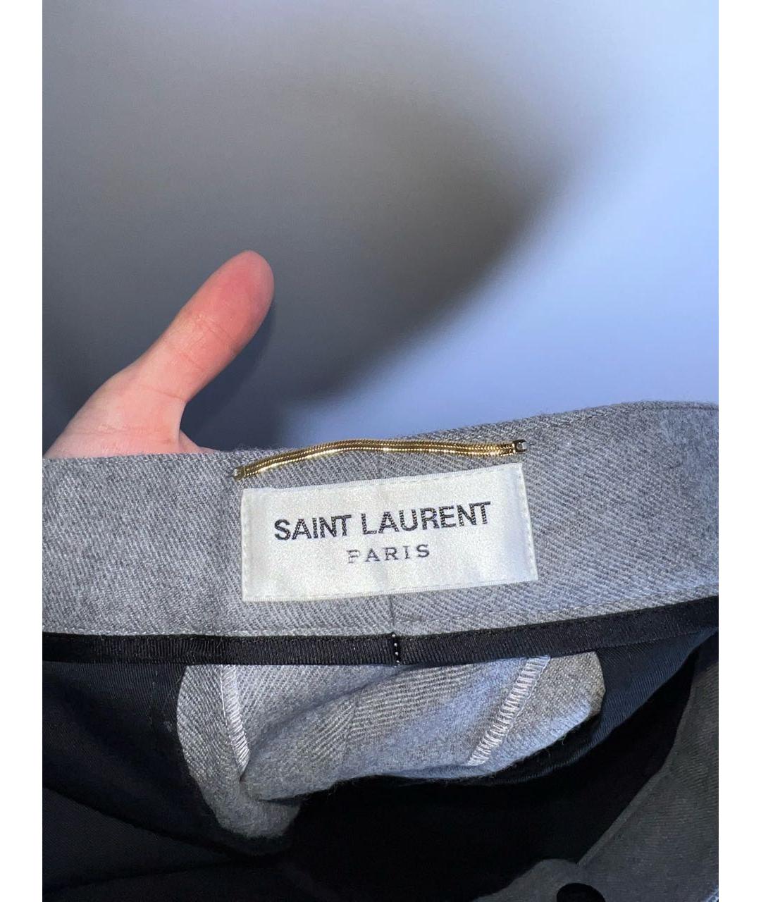 SAINT LAURENT Серые шерстяные брюки широкие, фото 5