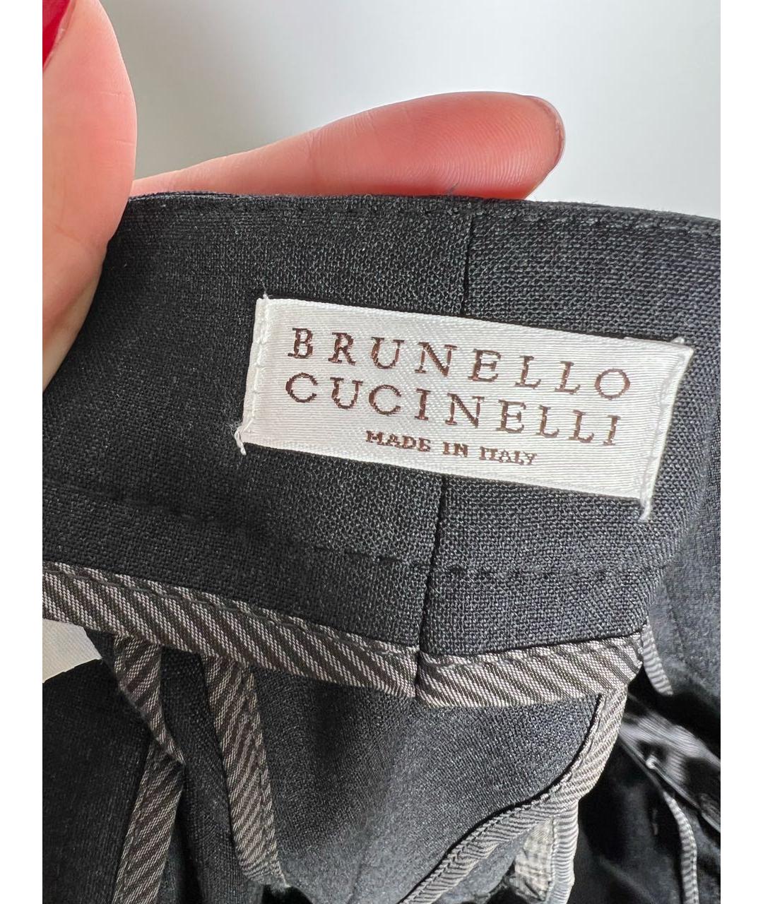 BRUNELLO CUCINELLI Черные шерстяные брюки широкие, фото 6