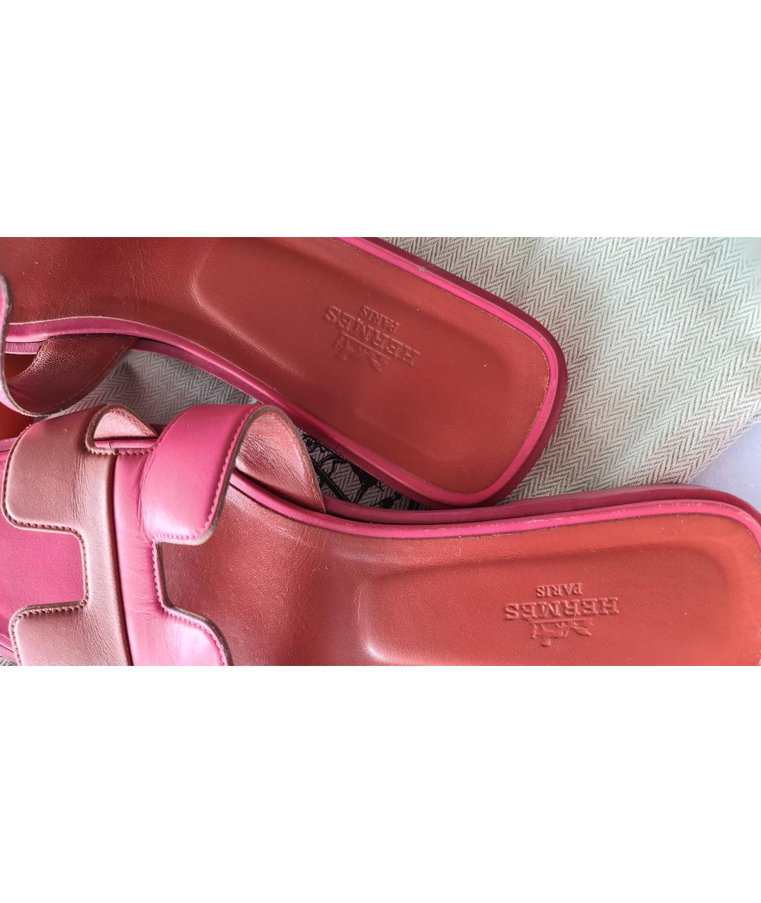 HERMES PRE-OWNED Розовые кожаные шлепанцы, фото 3