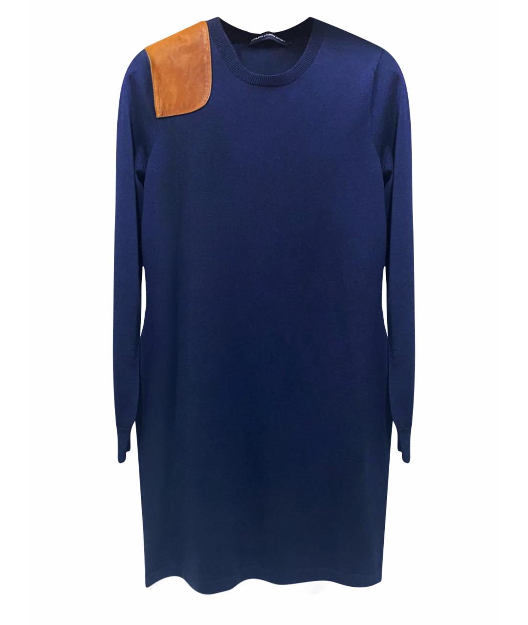 RALPH LAUREN Синее шерстяное повседневное платье, фото 1