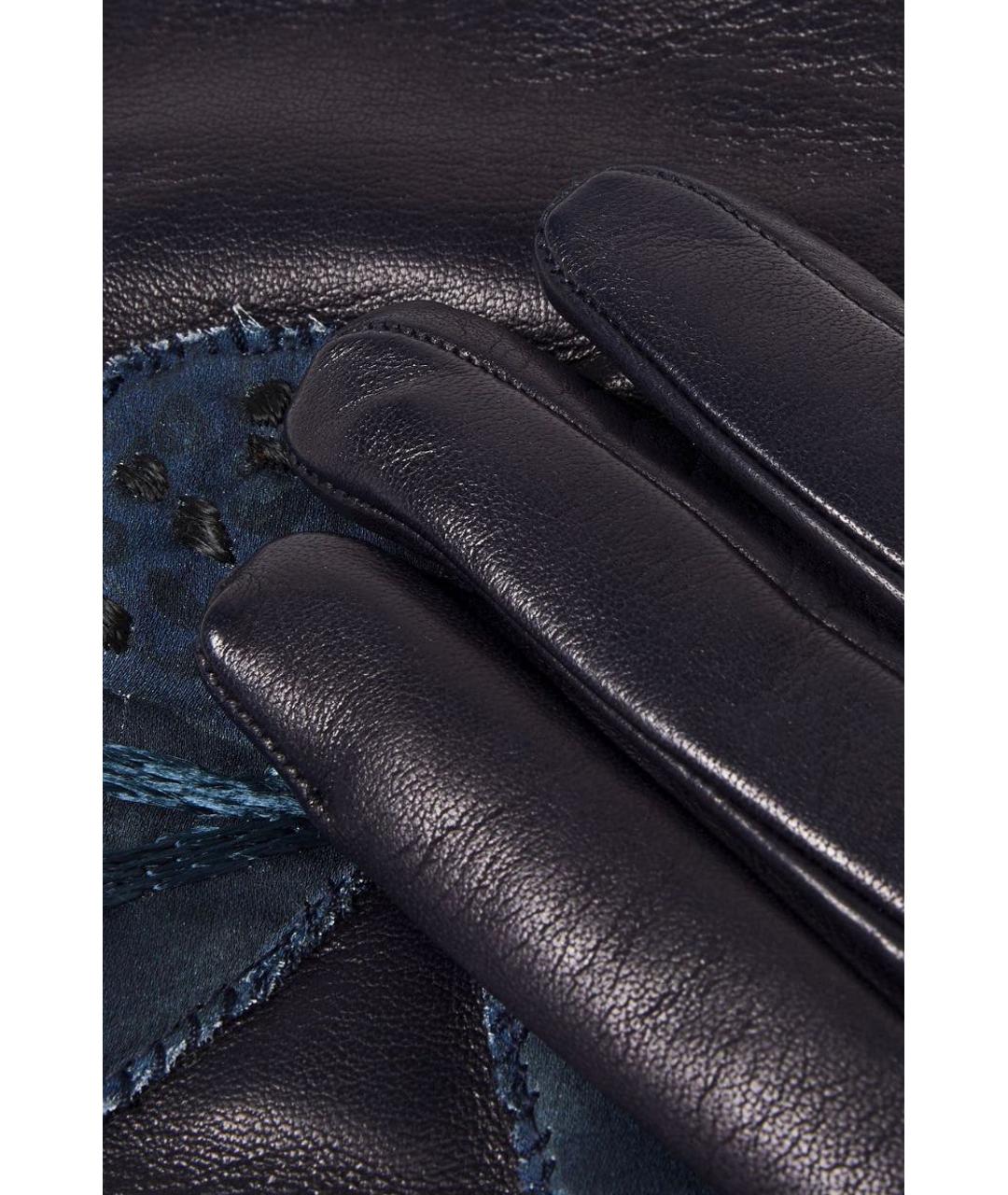 VALENTINO Темно-синие кожаные перчатки, фото 3