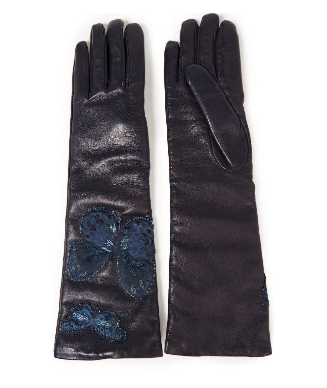 VALENTINO Темно-синие кожаные перчатки, фото 1