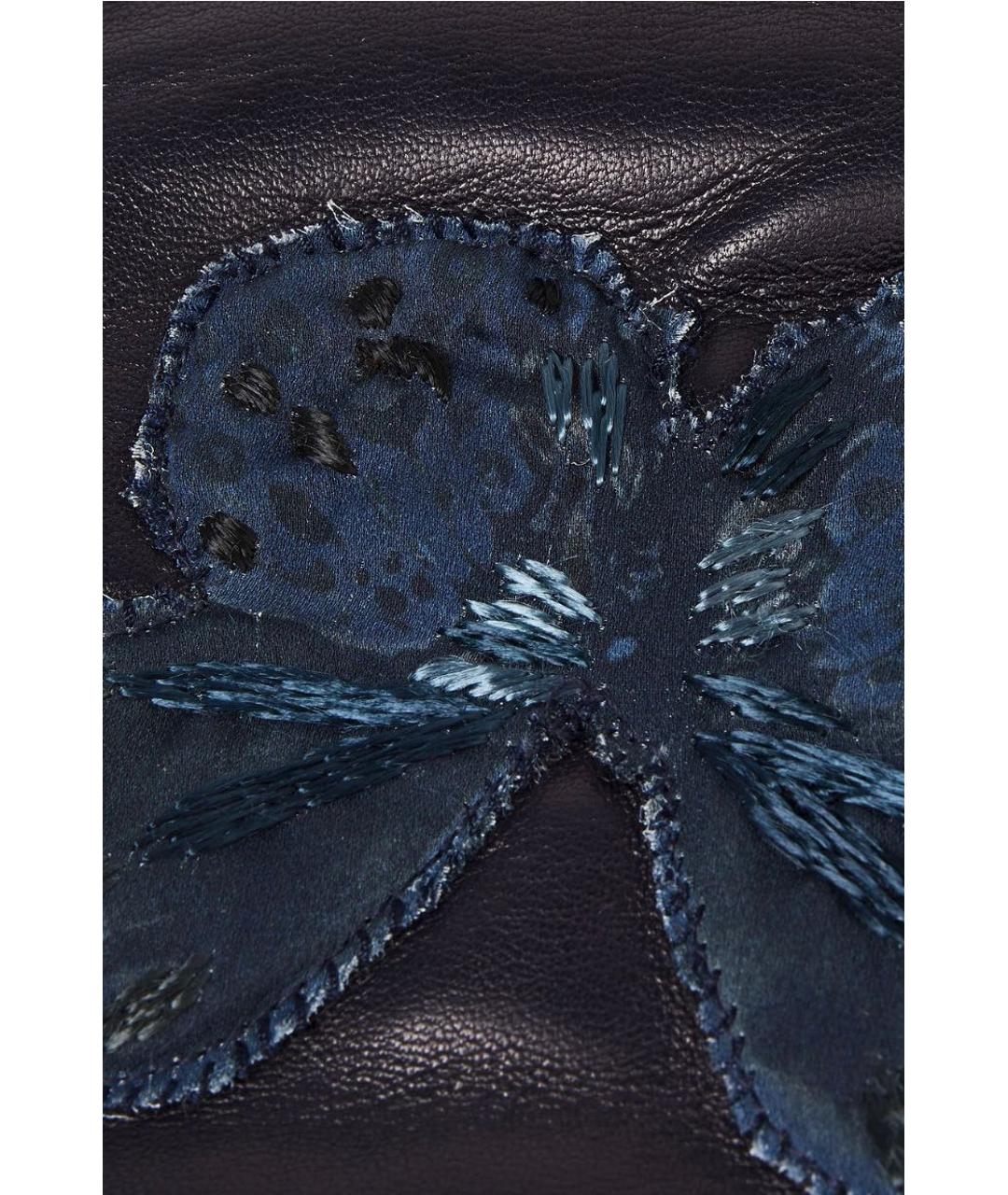 VALENTINO Темно-синие кожаные перчатки, фото 4