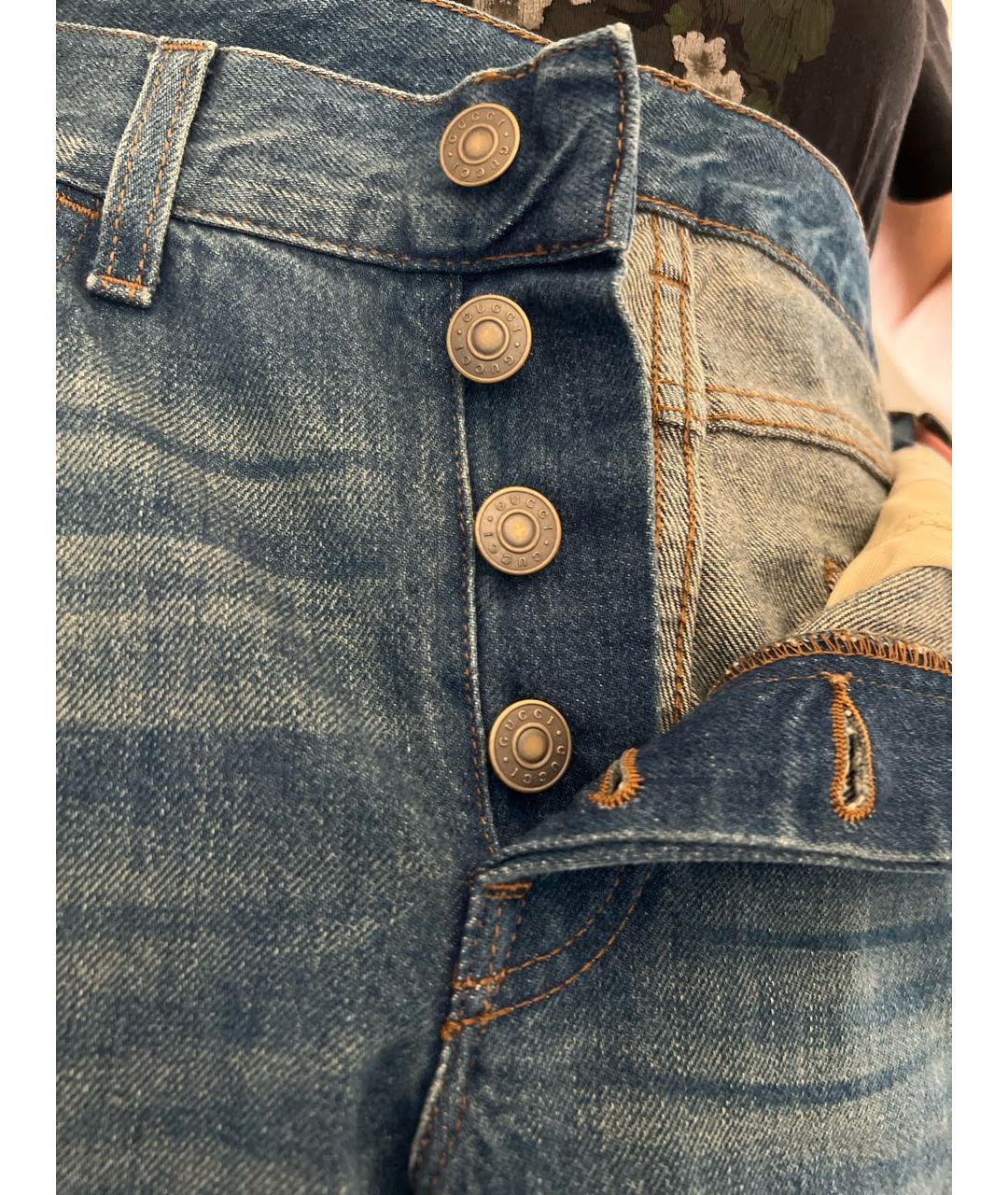 GUCCI Синие хлопко-эластановые прямые джинсы, фото 6