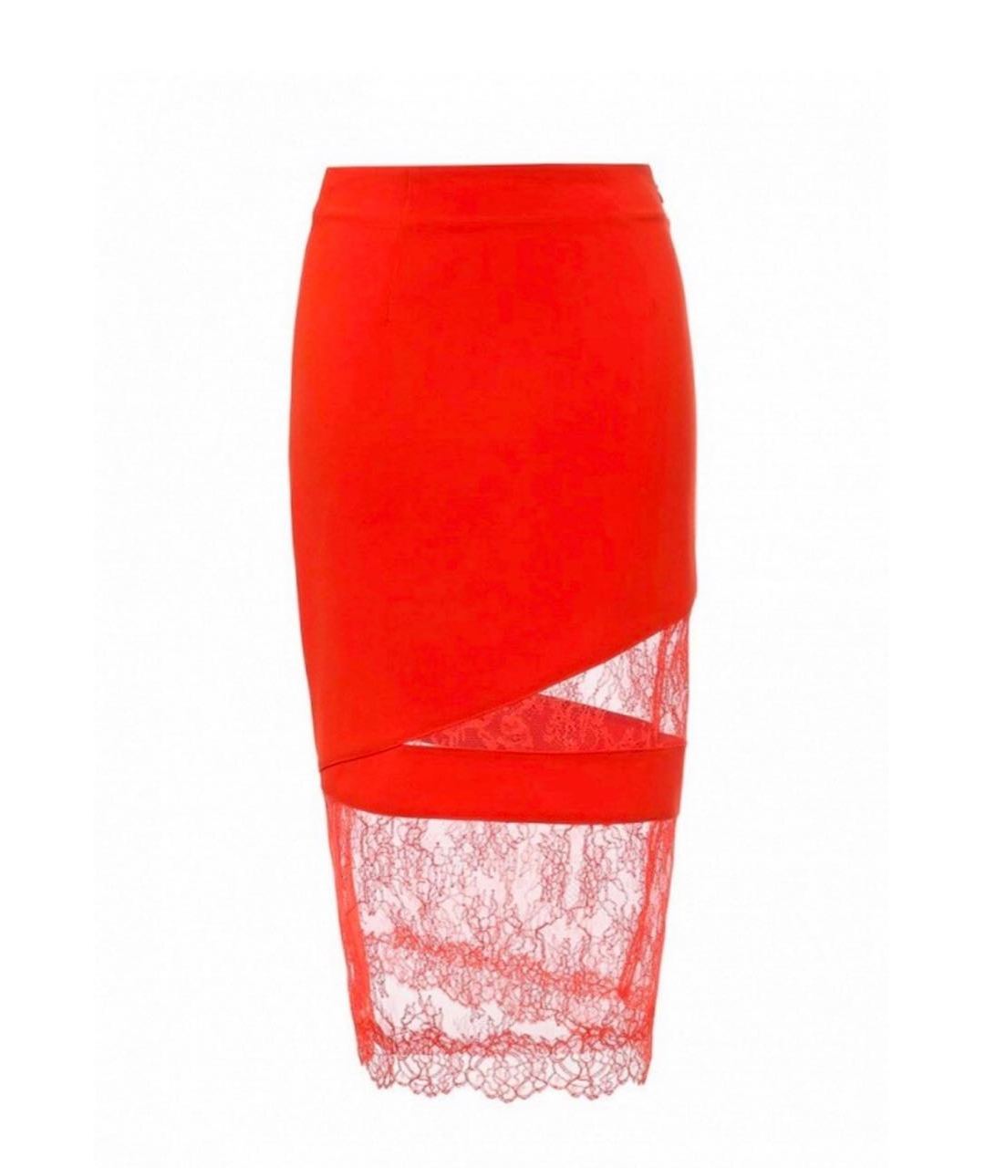 ELISABETTA FRANCHI Коралловая полиэстеровая юбка миди, фото 1