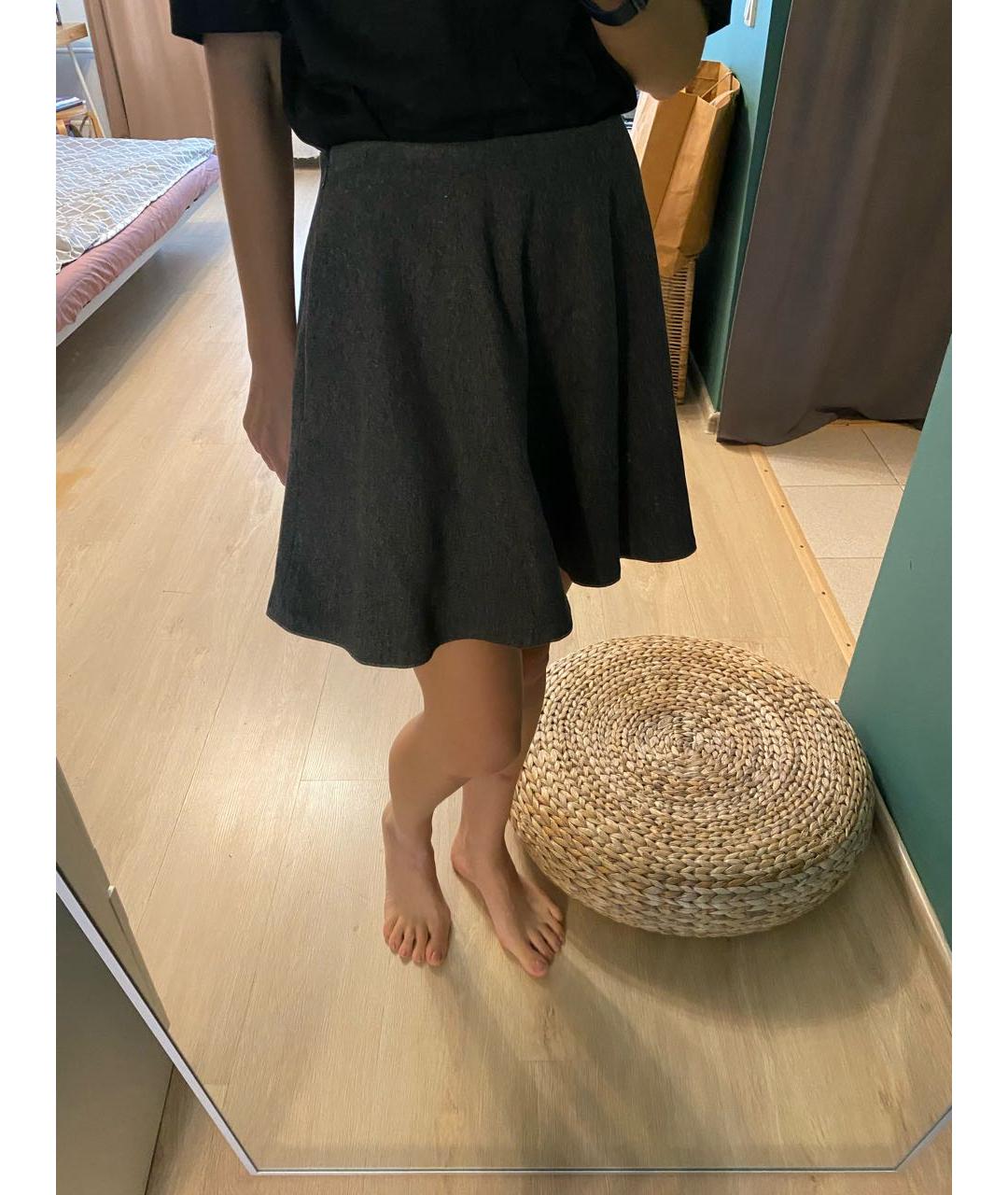 THEORY Антрацитовая шерстяная юбка мини, фото 5