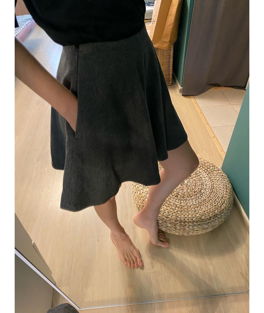 THEORY Антрацитовая шерстяная юбка мини, фото 6