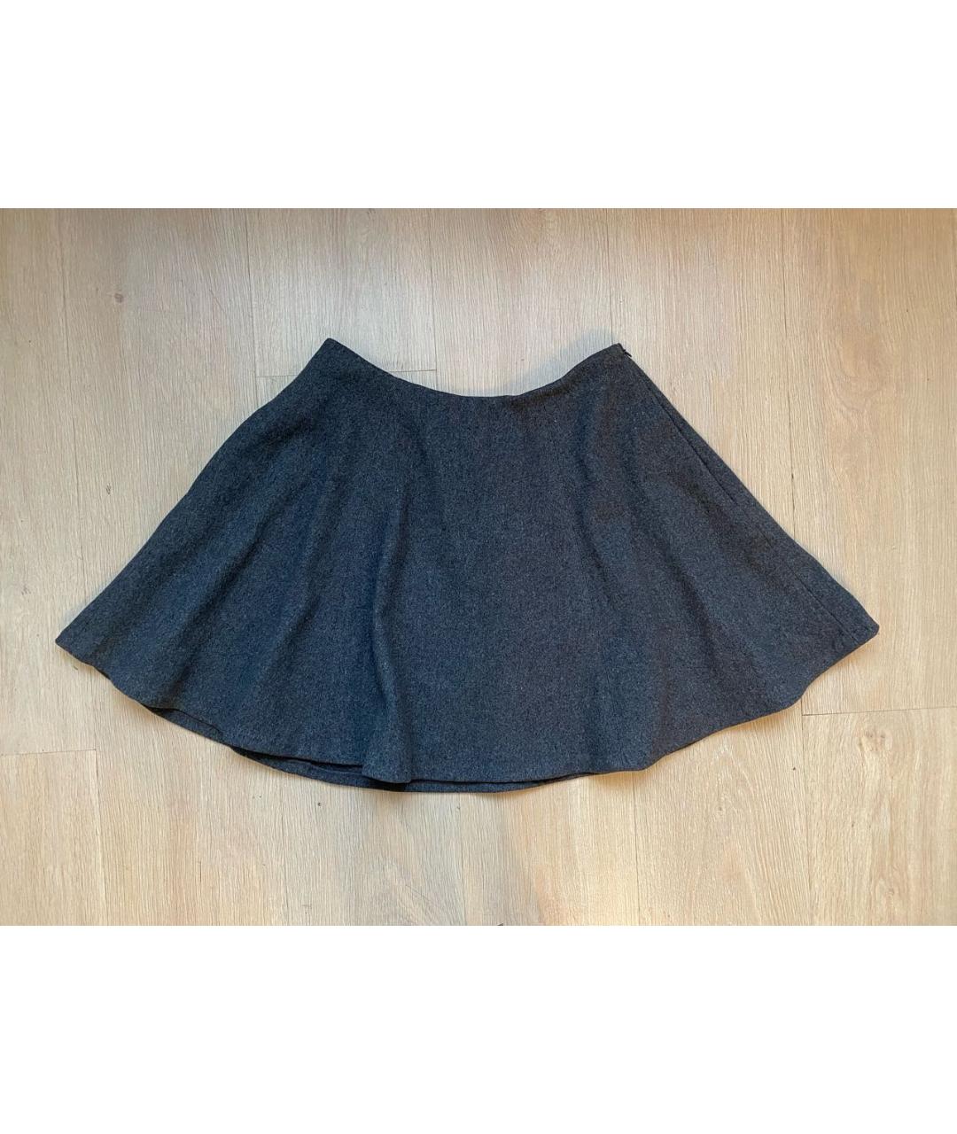 THEORY Антрацитовая шерстяная юбка мини, фото 7