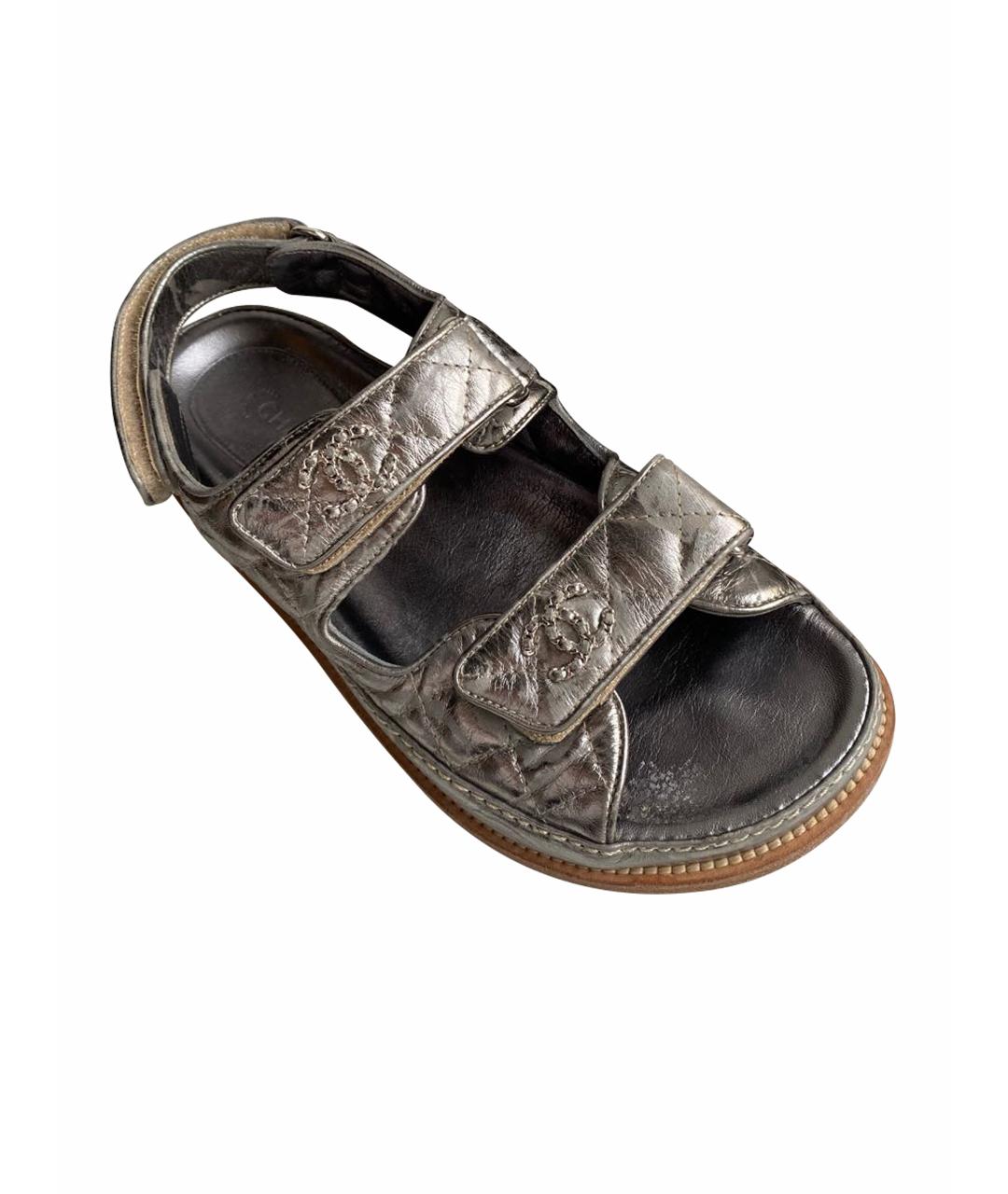 CHANEL PRE-OWNED Серебряные кожаные сандалии, фото 1