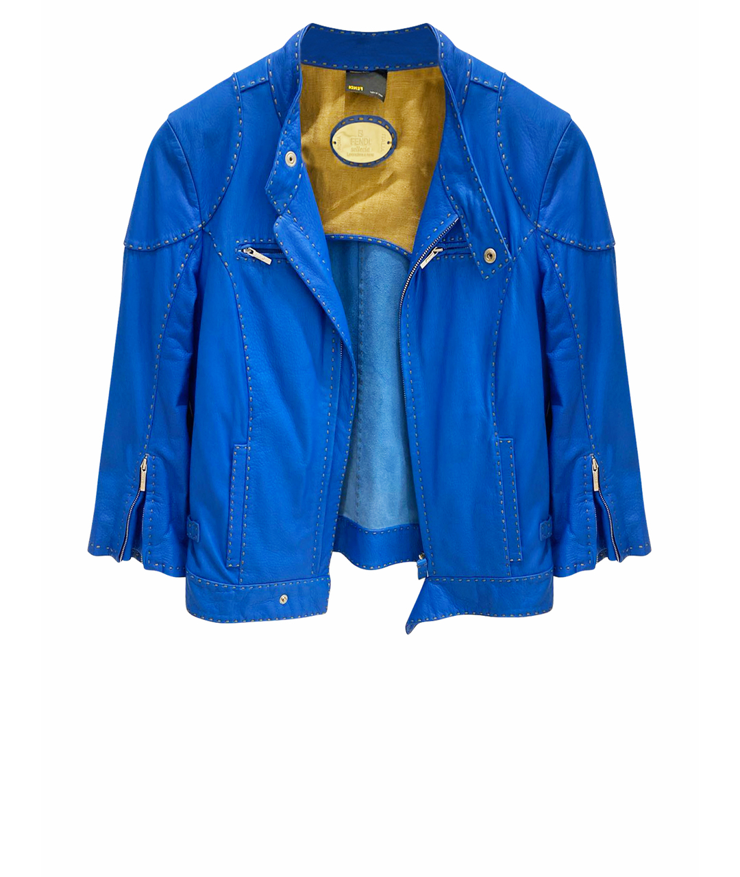 FENDI Синяя кожаная куртка, фото 1