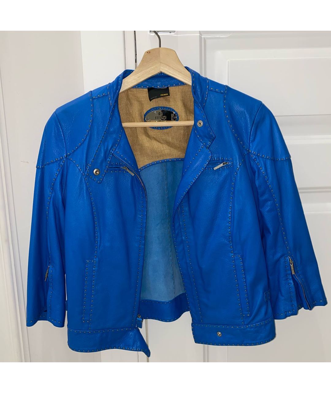 FENDI Синяя кожаная куртка, фото 2