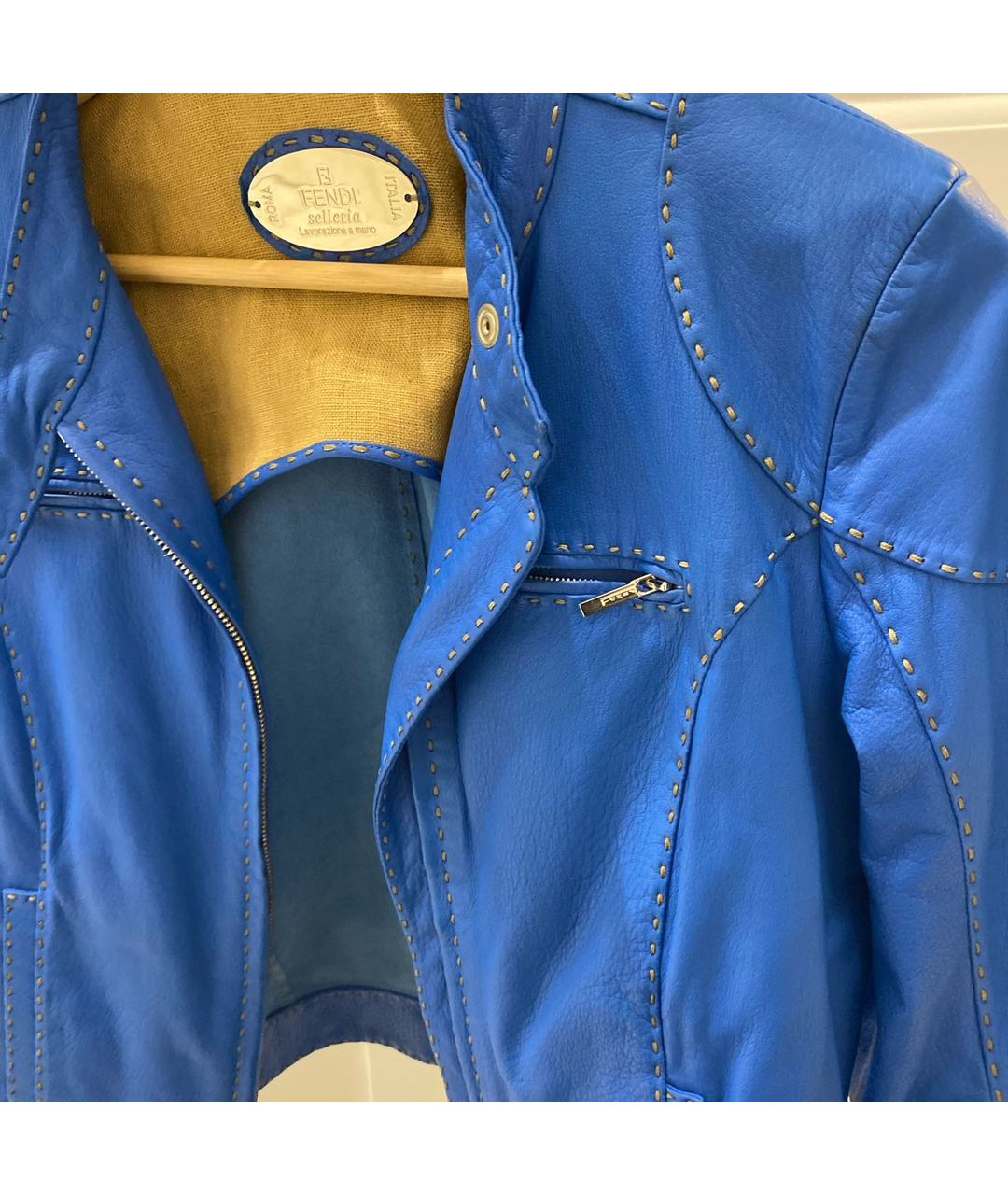 FENDI Синяя кожаная куртка, фото 4