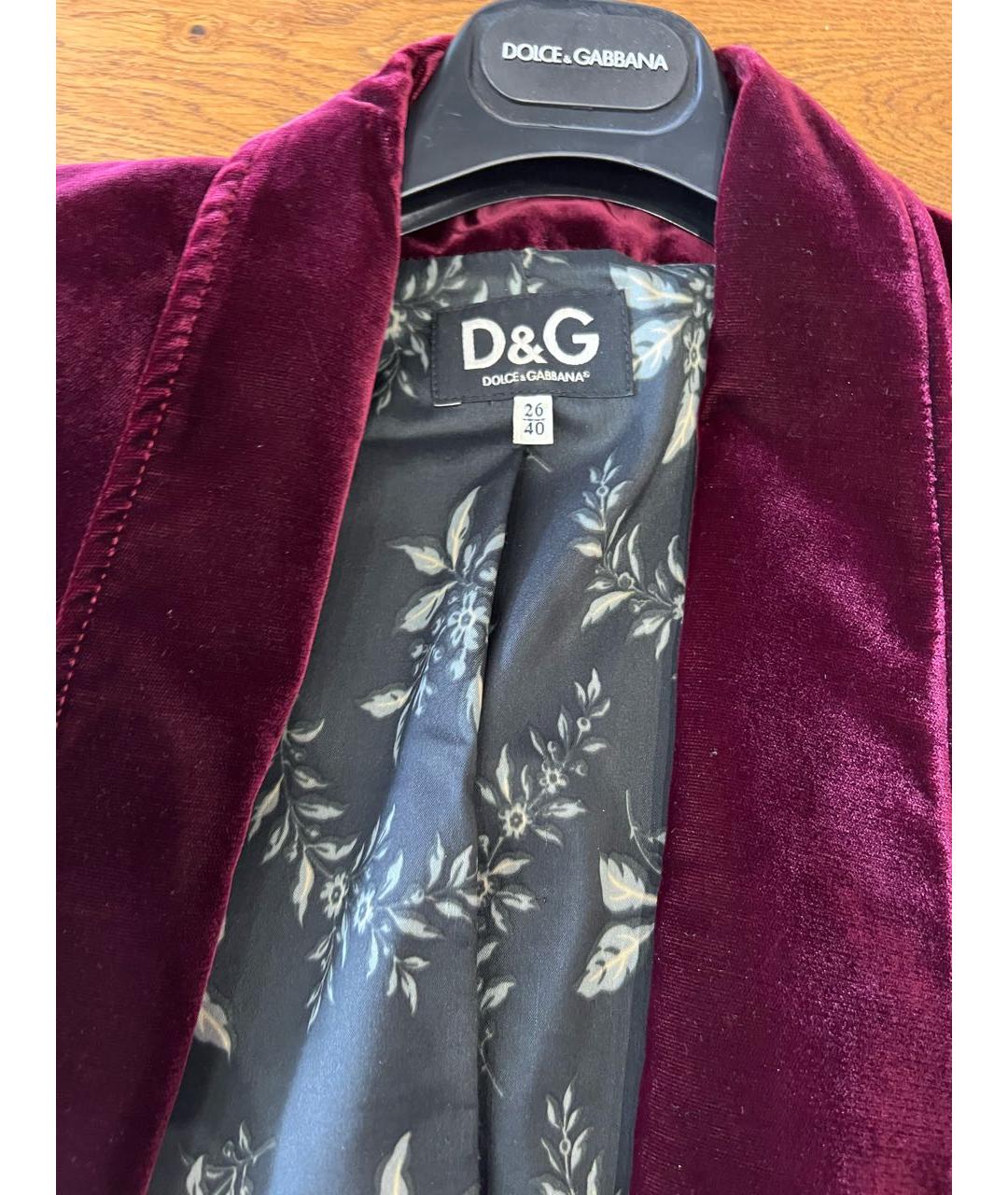 DOLCE&GABBANA Бордовый бархатный жакет/пиджак, фото 4