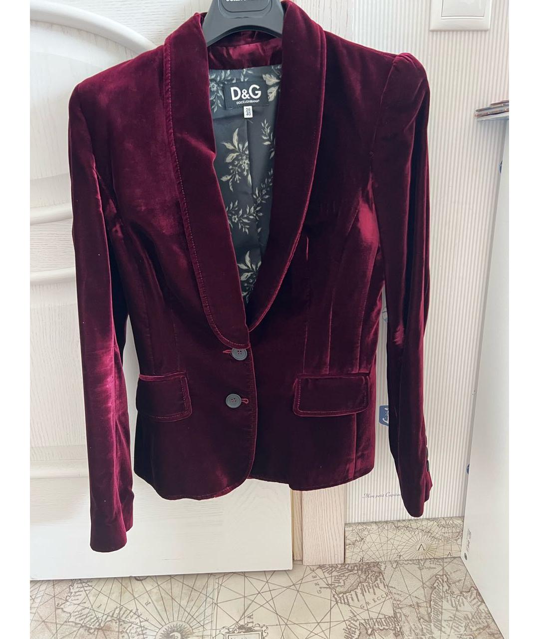 DOLCE&GABBANA Бордовый бархатный жакет/пиджак, фото 5