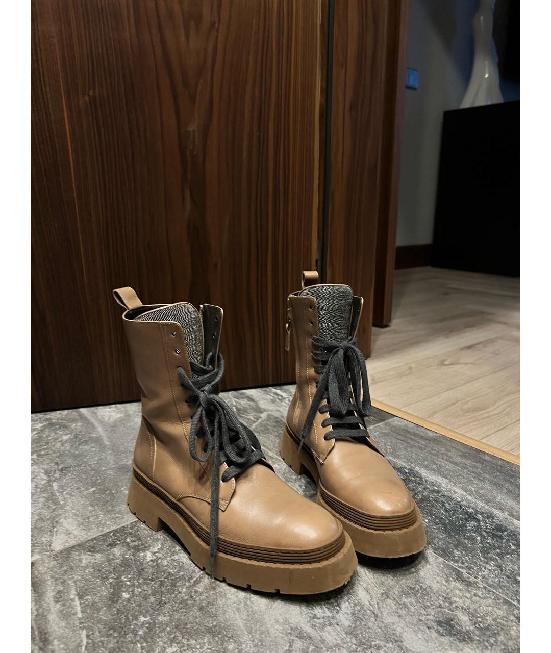 BRUNELLO CUCINELLI Бежевые кожаные ботинки, фото 8