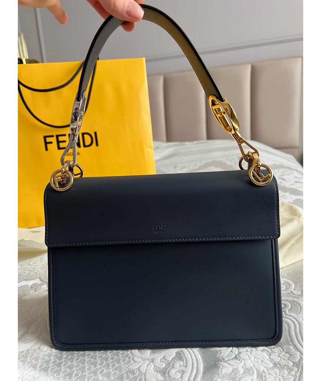 FENDI Темно-синяя кожаная сумка тоут, фото 3