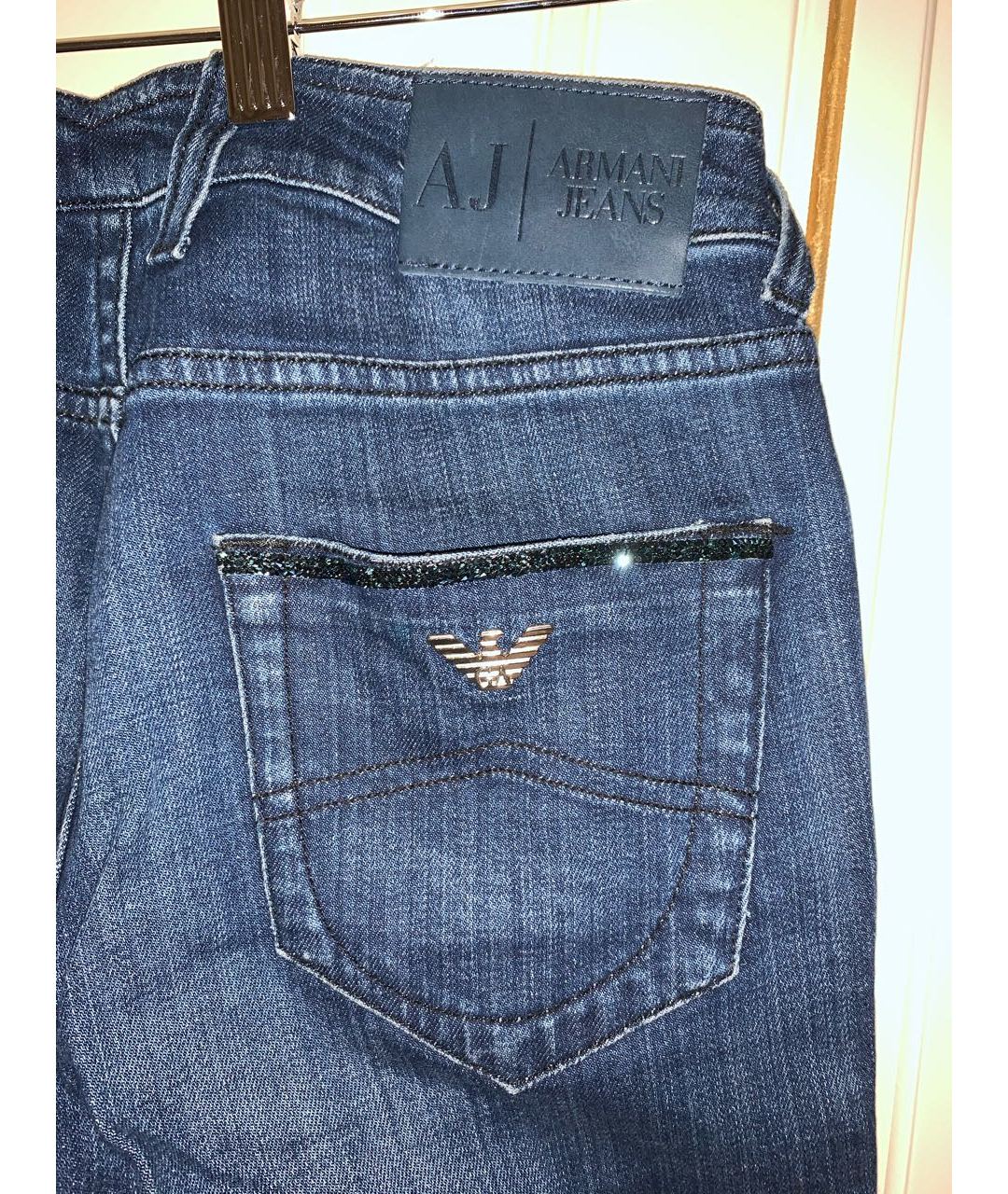 ARMANI JEANS Синие хлопковые прямые джинсы, фото 4