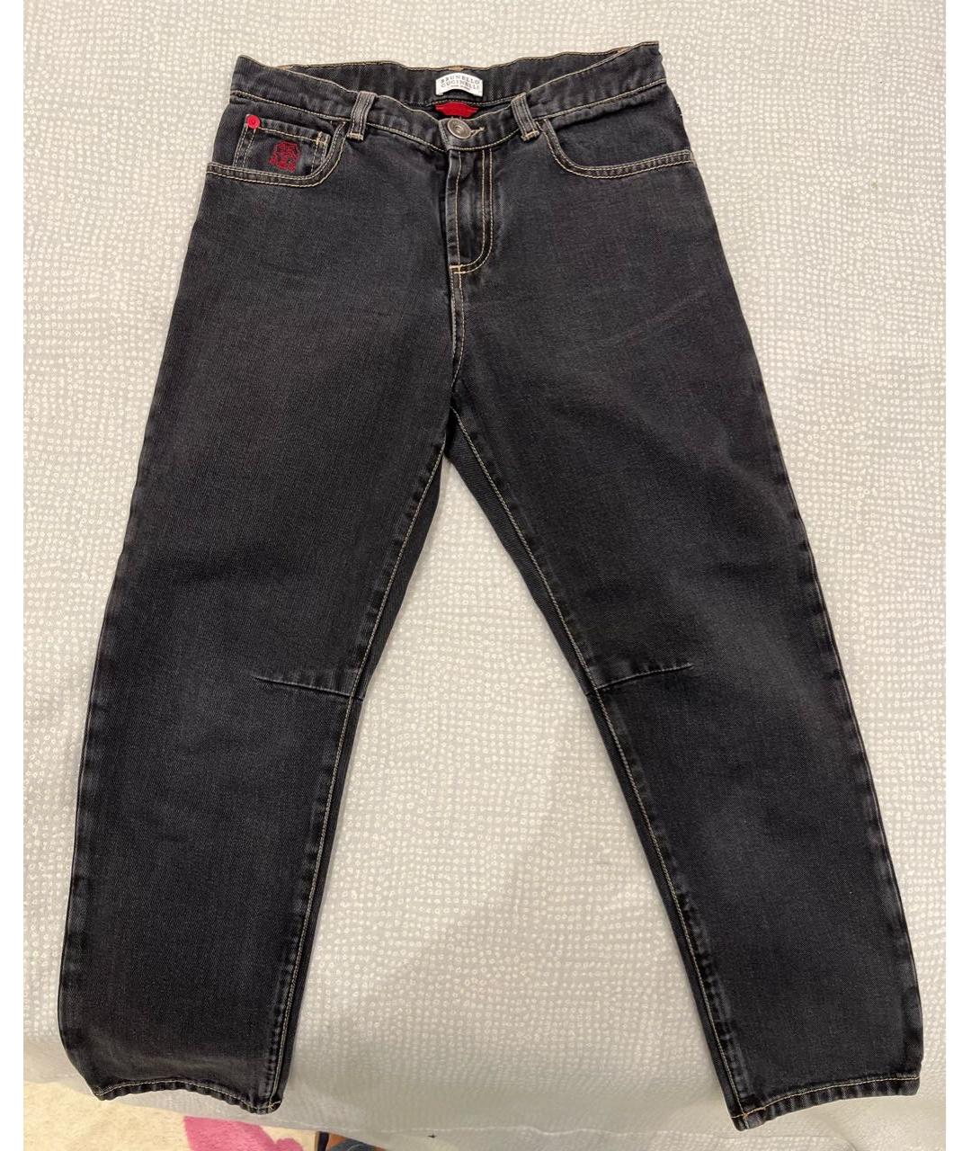 BRUNELLO CUCINELLI Антрацитовые хлопковые детские джинсы, фото 7