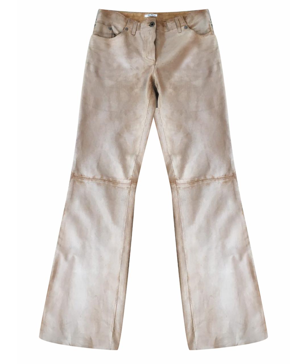 MIU MIU Горчичные кожаные прямые брюки, фото 1