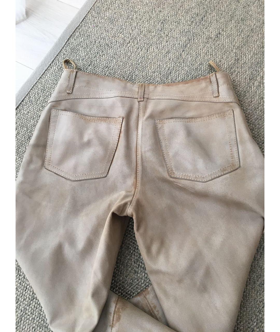 MIU MIU Горчичные кожаные прямые брюки, фото 4