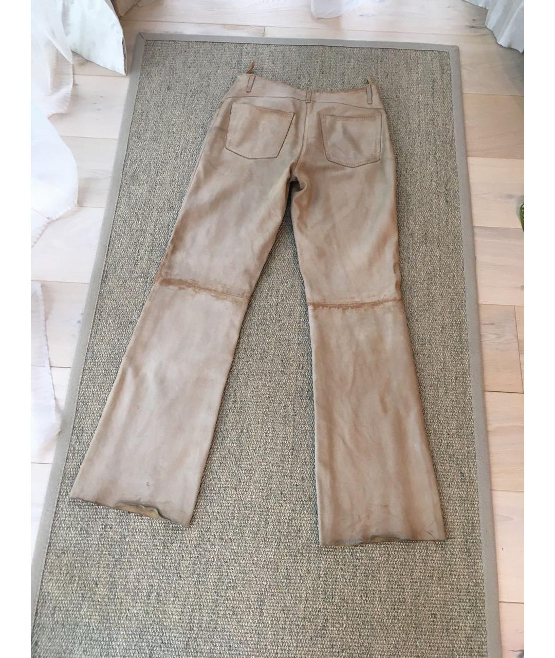 MIU MIU Горчичные кожаные прямые брюки, фото 2