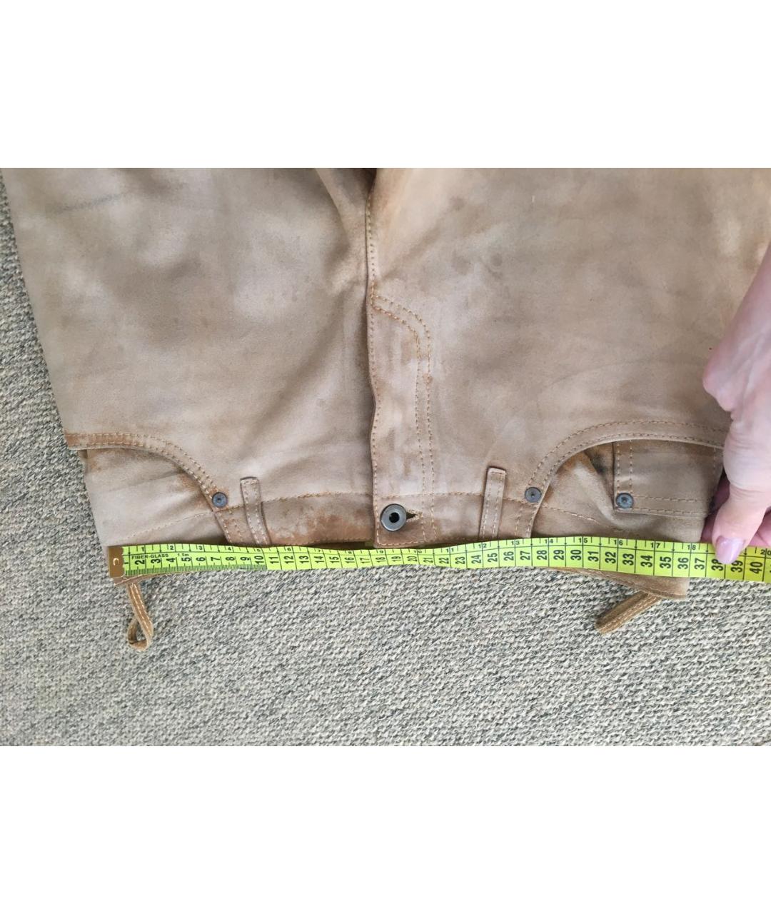 MIU MIU Горчичные кожаные прямые брюки, фото 6