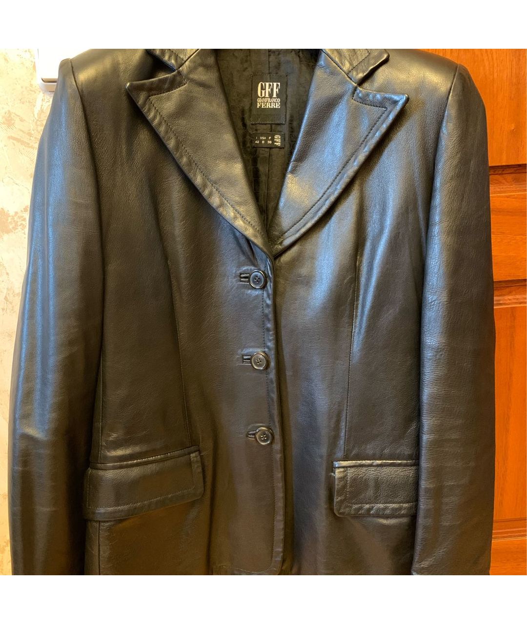 GIANFRANCO FERRE Черный кожаный жакет/пиджак, фото 6