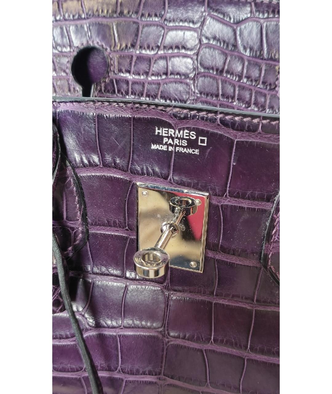 HERMES PRE-OWNED Фиолетовая сумка с короткими ручками из экзотической кожи, фото 7